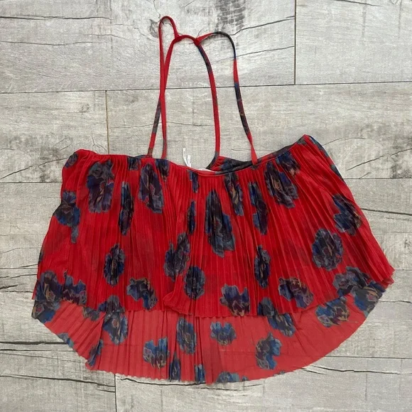 Kimchi Blue Urban Outfitters Red Pleated Floral Strappy Halter Back Tank Top M - Picture 9 of 9